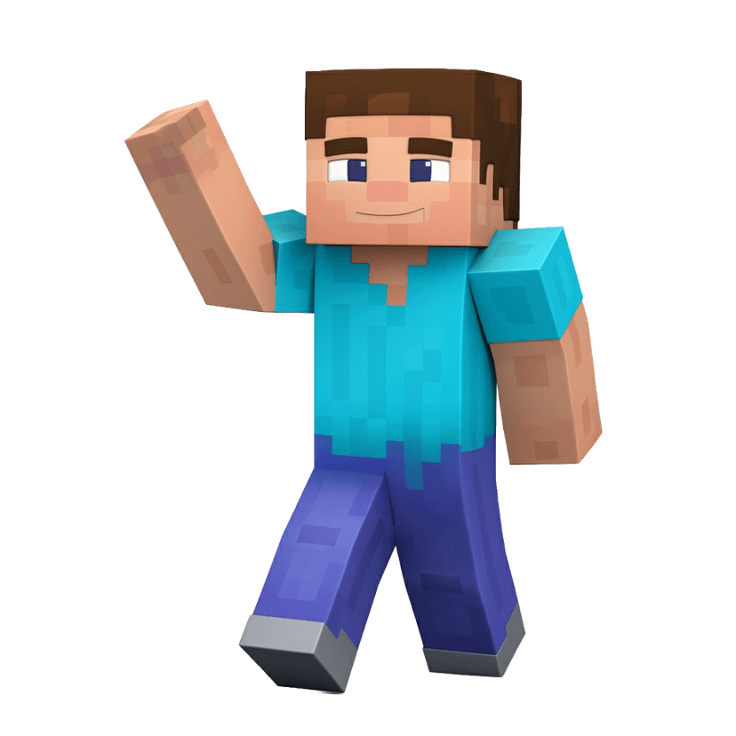 3D Minecraft character with pickaxe ready to build amazing structures