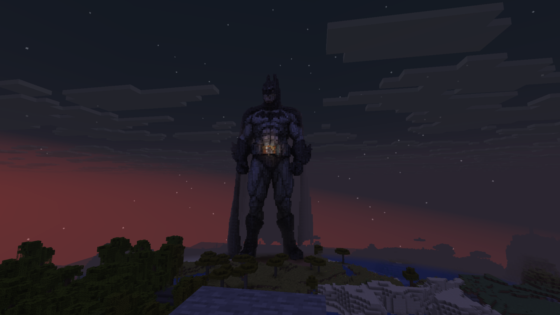 Batman statue built in Minecraft
