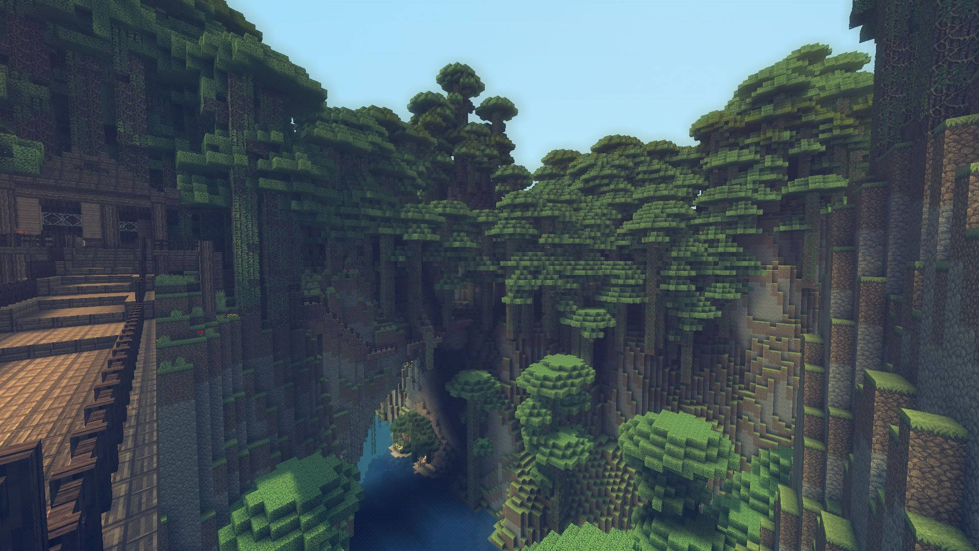 Minecraft landscape with trees and sky